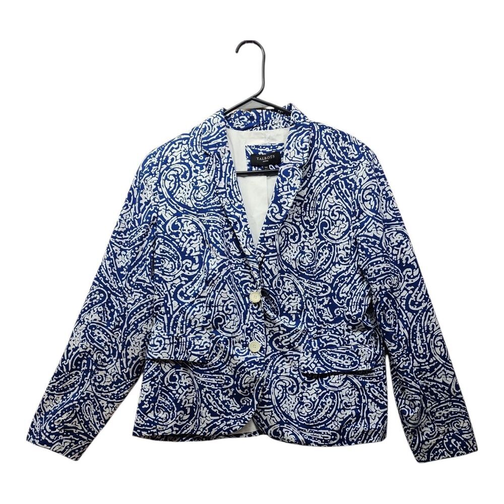 Talbots Petites 100% Cotton Paisley Blazer Preppy 14P - Picture 2 of 12
